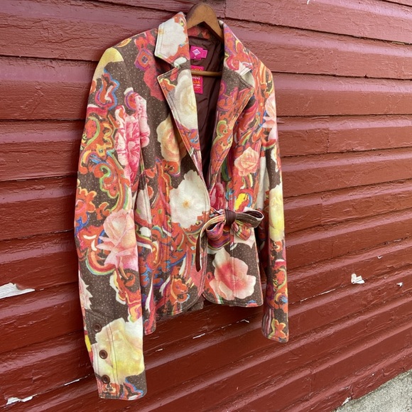 Oilily Vintage Y2K Floral Wool Blend Tie Front Blazer Jacket Women's Size M - Picture 3 of 11